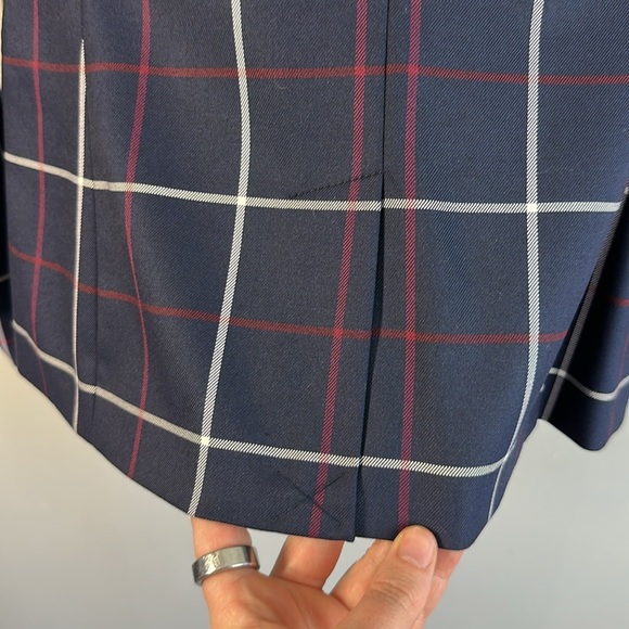 NWT Tommy Hilfiger Women Navy Window Pane Plaid Blazer Sz 2 Academia Lined Prep - Picture 10 of 16